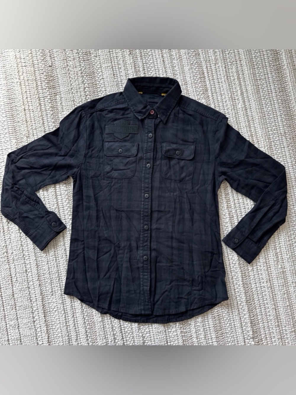 Harley-Davidson Women Top Gray  Plaid Flannel Button Up Shirt XS Biker Grunge